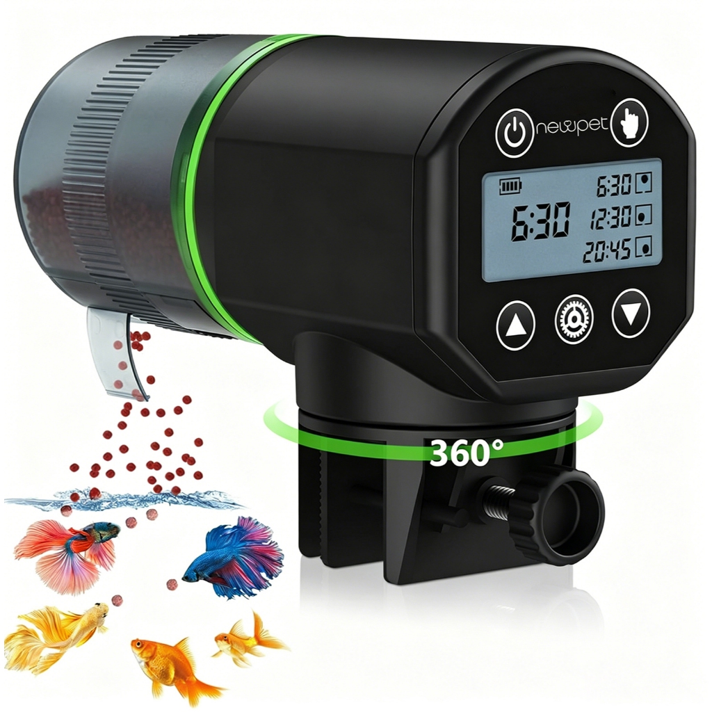 Alimentador Automático de Peixes Aquário Newpet Bateria de Lítio Recarregável USB Dosador Programável com Timer Digital