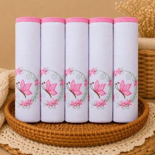 Kit 5 Fraldas Bordada Fralda Pano Luxo Bebê Algodão 70x70 Borboleta Pano de Boca Enxoval Menina