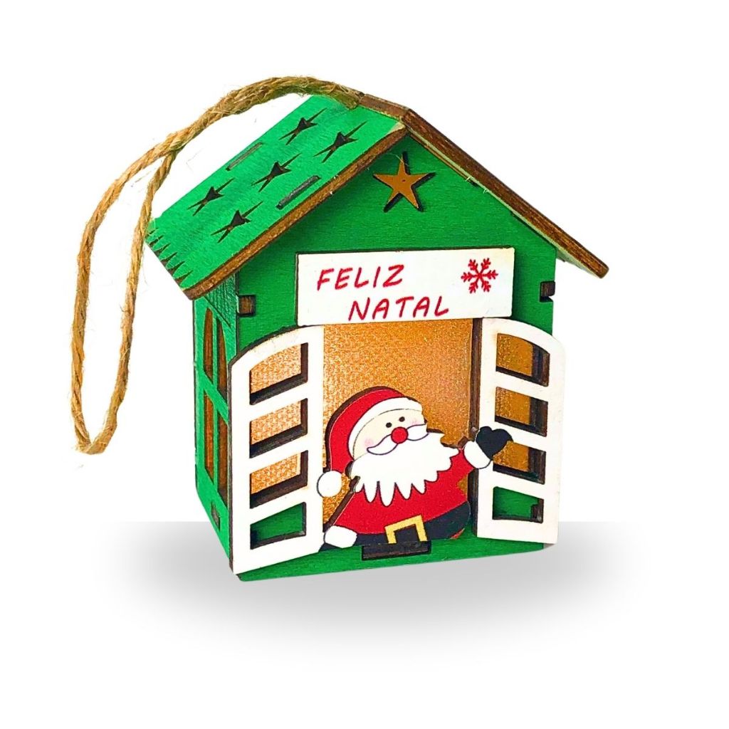 Enfeite de Natal Casinha de Natal Iluminada Papai Noel