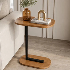 Mesa Lateral Elo Encaixe Sofá e Cama Design Moderno Resistente Em Aço e MDF Suporte Notebook Tipo C