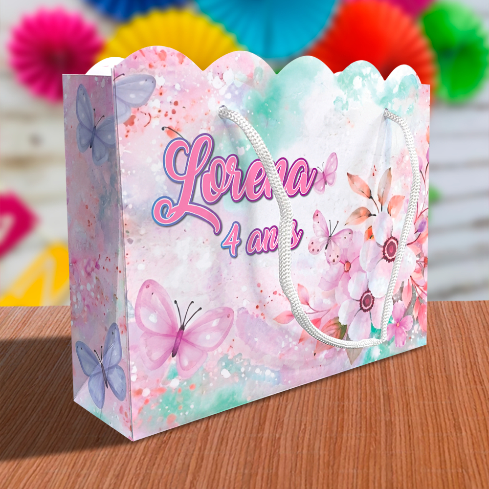 Sacolinha Jardim Encantado Borboletas Ondulada Personalizada Festa Lembrancinha Kit Festa Sacola Rosa