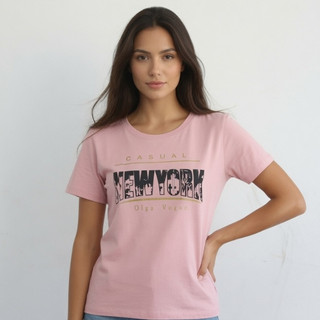 Camiseta Feminina 100% Algodão Premium Estampa New York T-Shirt Manga Curta Blusa Casual P M G