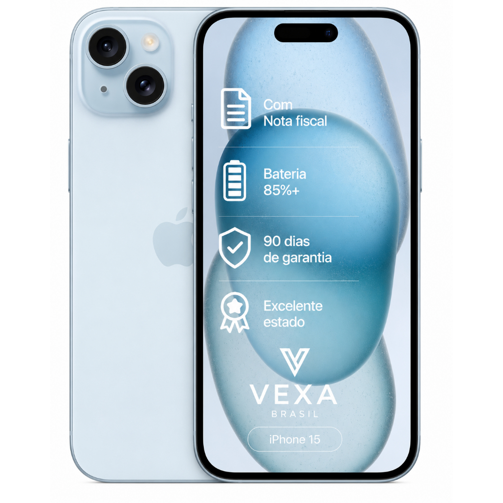 Apple iPhone 15 256GB Azul | Semi Novo Premium | Bateria Mínima 85%