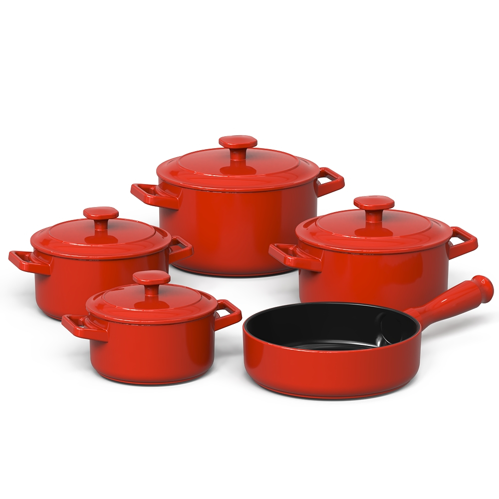 Jogo de Panelas Cerâmica Pura Ceraflame Aura+ 5 Peças Atóxica Vermelho Coral