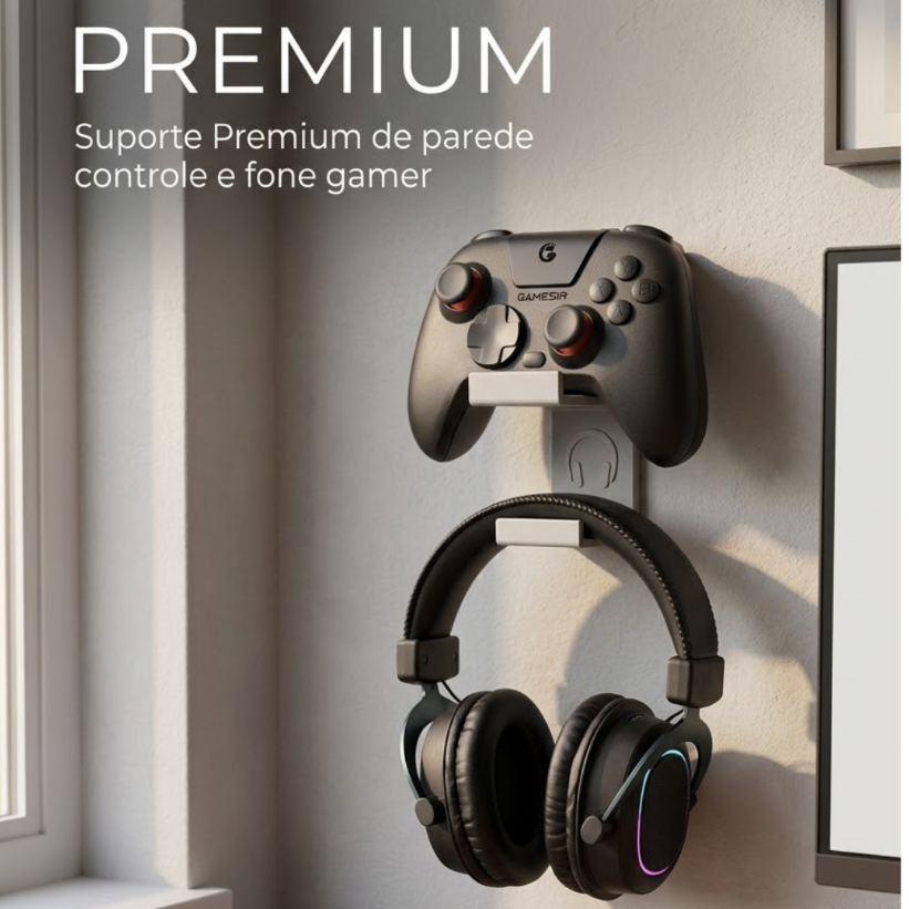Suporte Universal Duplo De Parede Controle Console e PC E Headset Gamer Controle e Fone Gamer organizador sem furos 3M