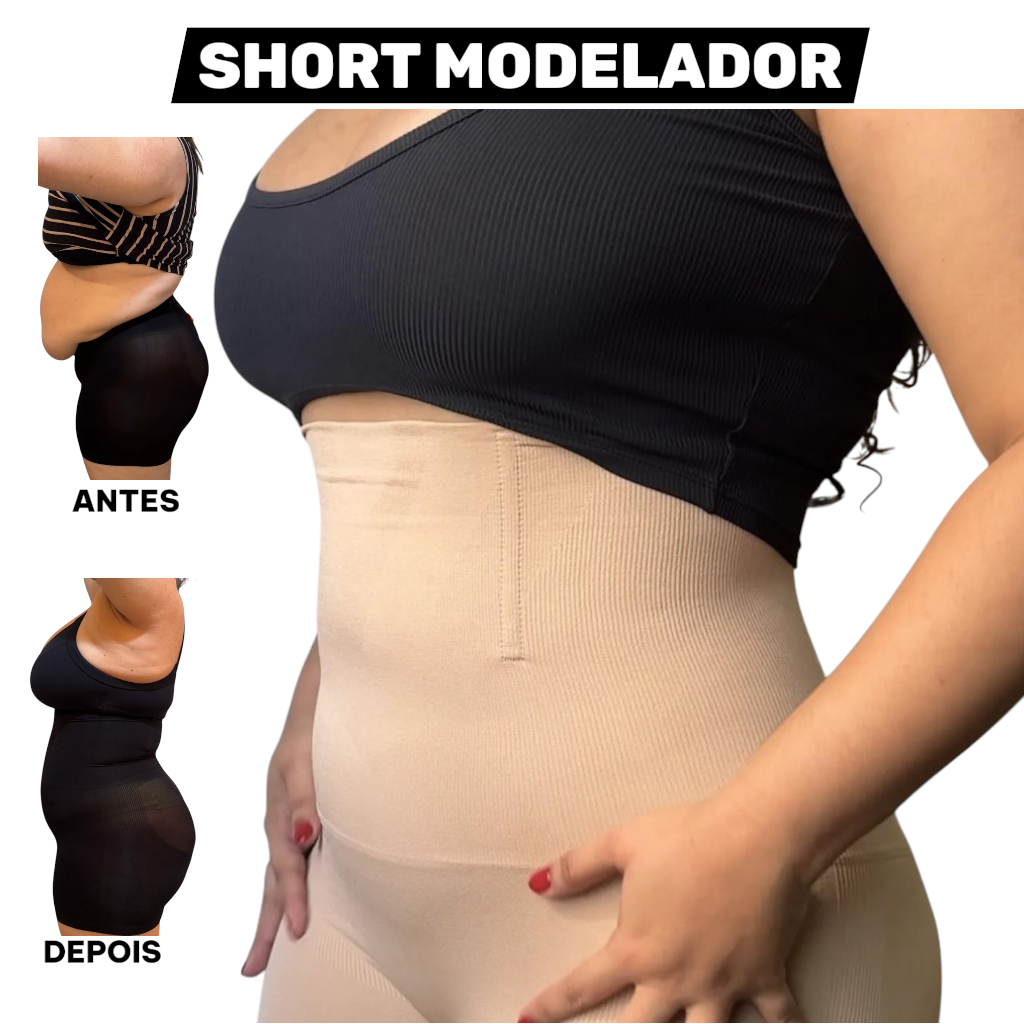 Short Modelador Redutor de Medidas com Compressão Alta, Cintura Alta, Disfarça Barriga, Modela o Corpo