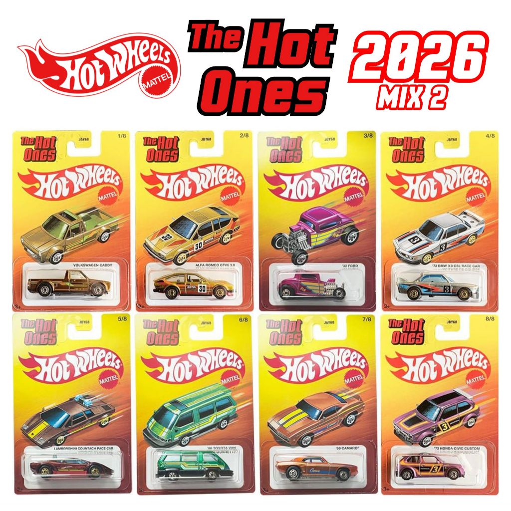 Hot Wheels The Hot Ones 2026 - 69 Camaro/73 BMW/86 Toyota/Lamborghini/32 Ford/Alfa Romeo/Volkswagen Caddy/Honda Civic