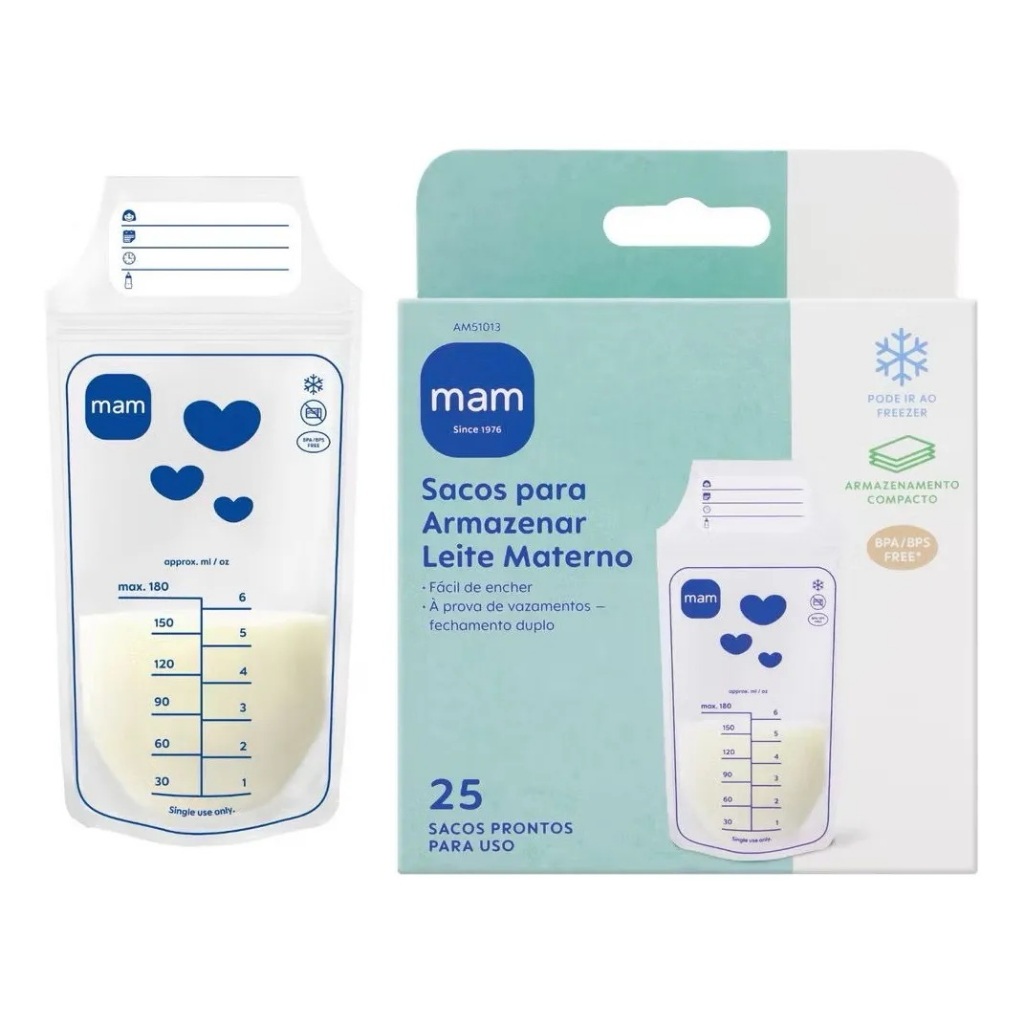 Sacos Mam Para Armazenamento De Leite Materno 25 Uni 180 Ml