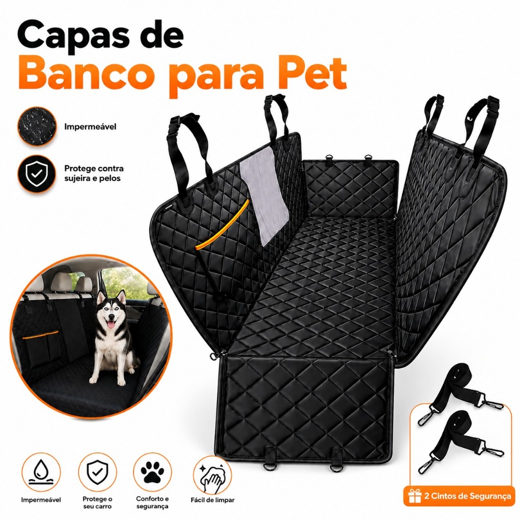 Capa Protetora Pet para Carro Impermeável Tamanho Universal com Cintos de Segurança