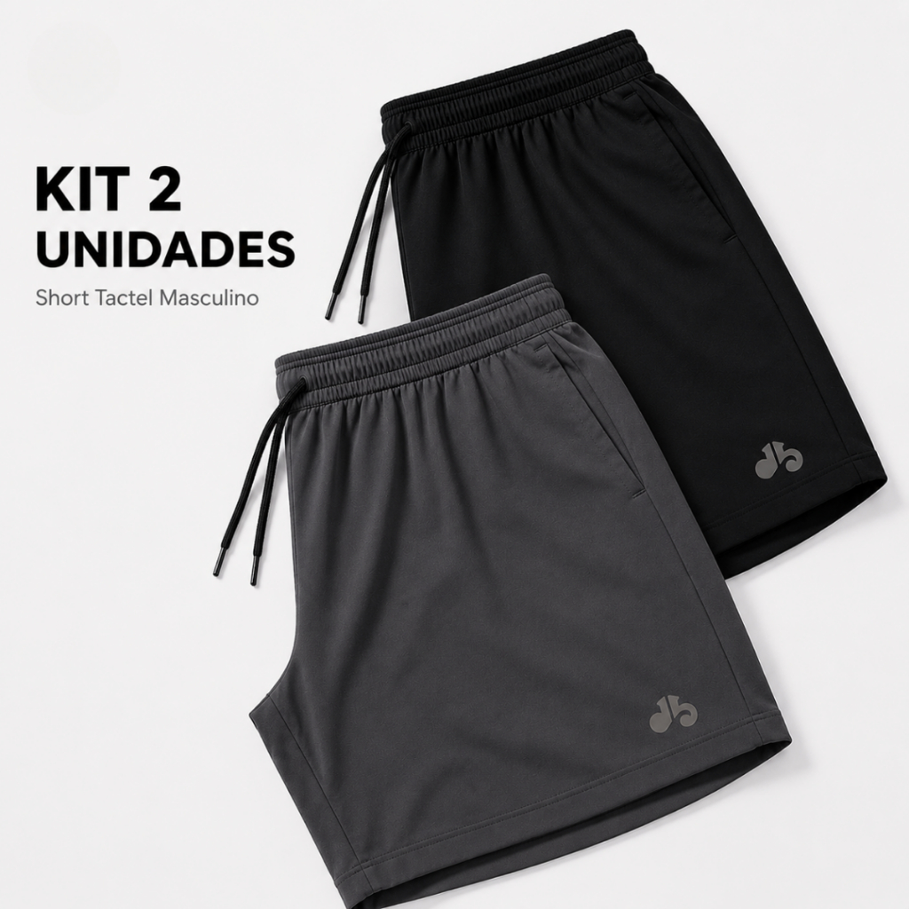 Kit 2 Shorts Tactel Elastano Masculino Bermuda Academia Praia Bolsos Cordão Ultra Leve