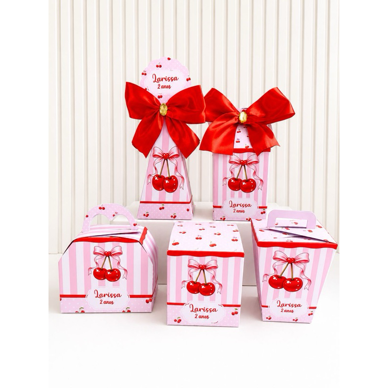 Kit Caixas Personalizadas Cereja / Cerejinha - Lembrancinha Festa Aniversário Infantil - Qualquer Tema
