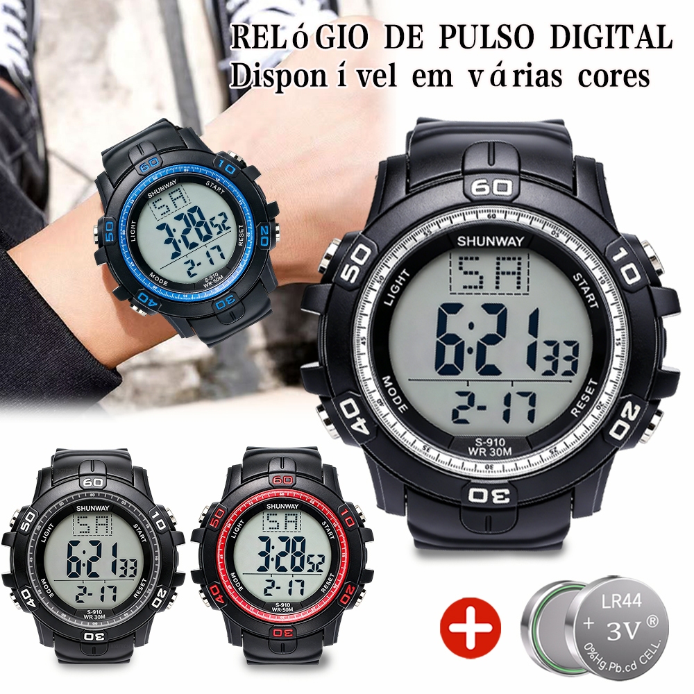 Relógio A Prova Dágua Esportivo 50M Digital Masculino LED Com Cronômetro Alarme Luz Noturna