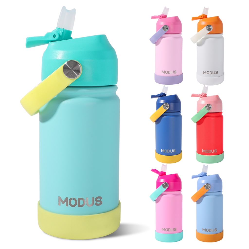 Garrafa Modus Térmica 420ml Infantil Aço Inoxidável Com Canudo Autocolantes Bico Silicone
