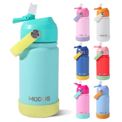 Garrafa Modus Térmica 420ml Infantil Aço Inoxidável Com Canudo Autocolantes Bico Silicone