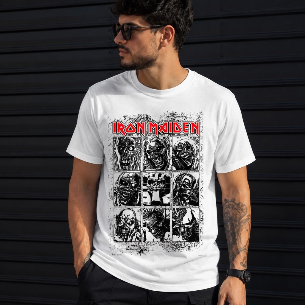 Streetwear Rock Camisa Estampada Iron Banda Oversized Maiden Masculina Feminina Algodão Camiseta