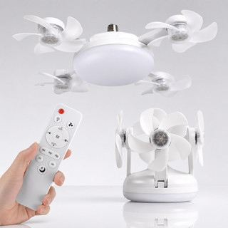Ventilador de Teto LED E27 Silencioso com Controle Remoto 3 Mini Hélices Integrada Bivolt