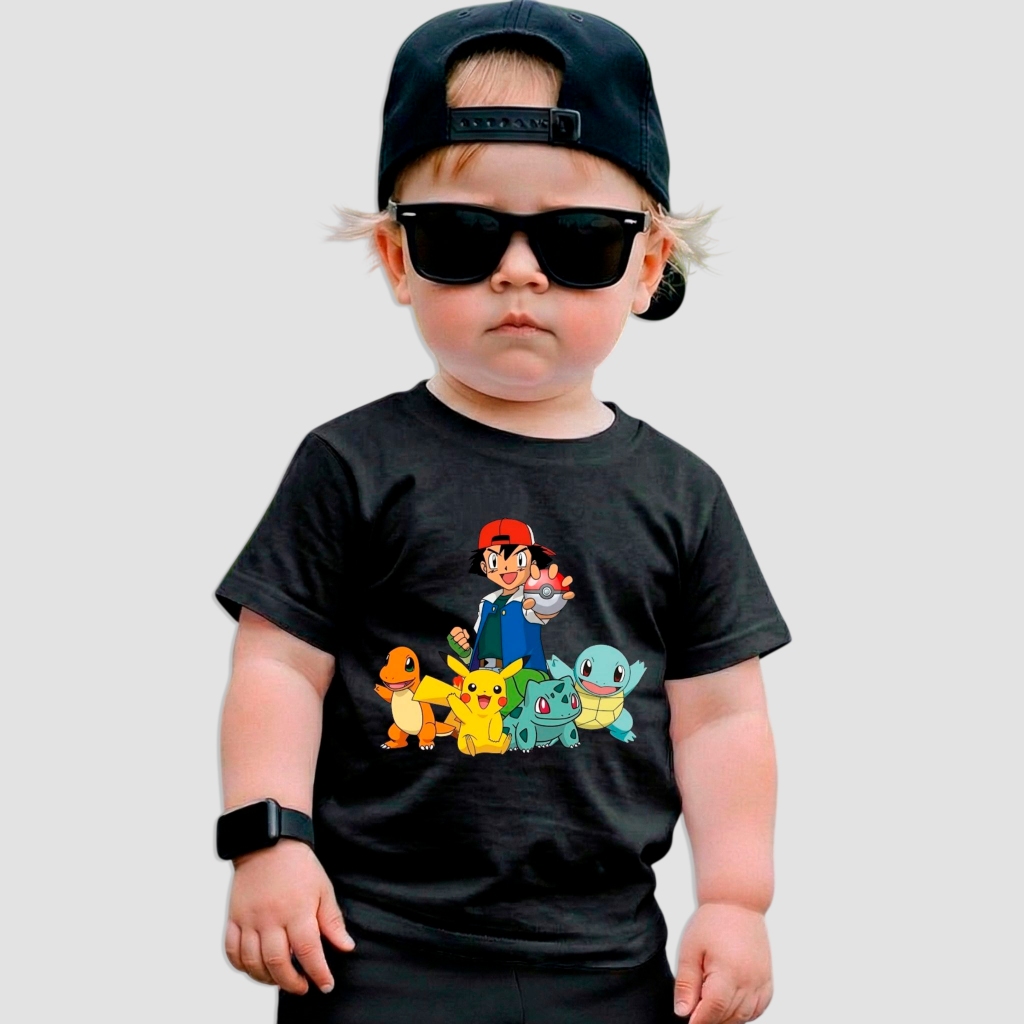 Camiseta Infantil Menino Desenho Pokémon Algodão 100% Premium Blusa Criança Confortável