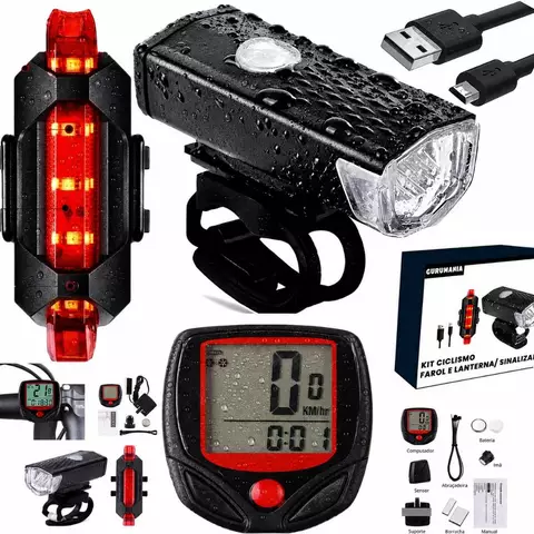 Farol Lanterna Velocimetro com Fio Bicicleta Iluminação Recarregavel USB Sinalizador Bike