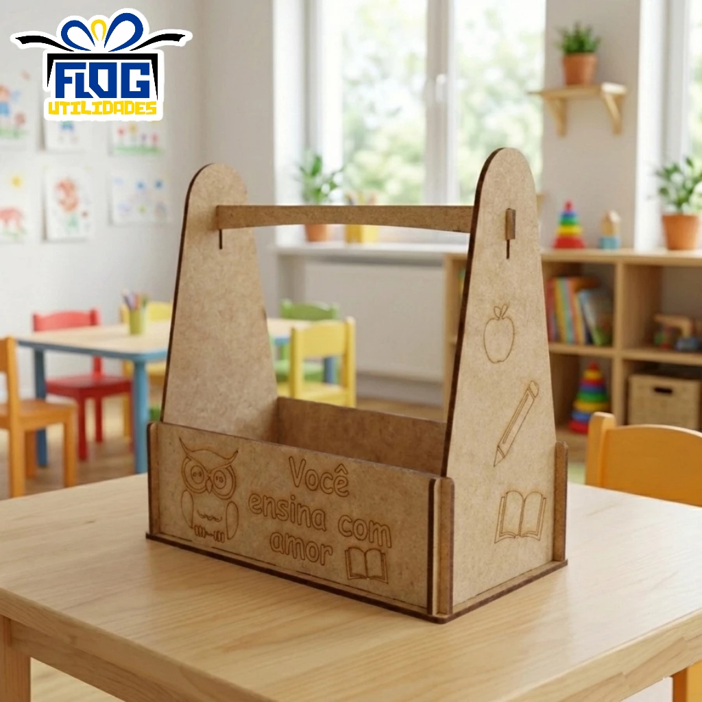 Kit Caixa MDF Cesta De Presente Frase Você Ensina Com Amor / Presente para Professores e Escolas - Dia Dos Professores