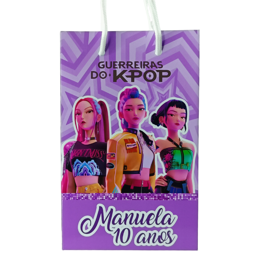 Sacolinha Personalizada GUERREIRAS DO KPOP HUNTRIX Aniversário PEGUE E MONTE Lembrancinha