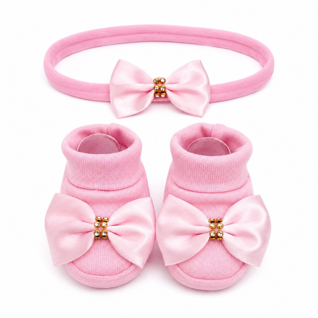 Kit Sapatinho Bebê RN com Faixa Laço Strass Menina Maternidade Recém-Nascida Enxoval — imagem 2 de 2