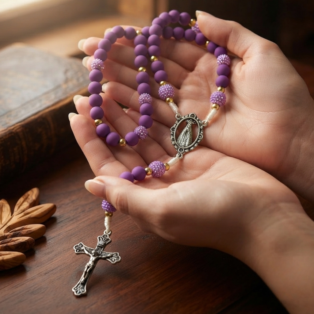 Terço Emborrachado Roxo de Nossa Senhora Aparecida Lembrança Religiosa Oraçao Fe Devoçao Presente
