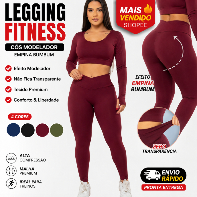Calça Legging Fitness Feminina Cintura Alta Modeladora Academia Yoga Caminhada Premium Pedal