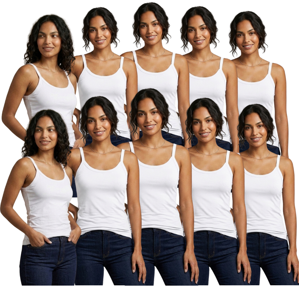Kit Com10 Blusinhas Femininas Alça Fina Viscose Elastano Não Desbota