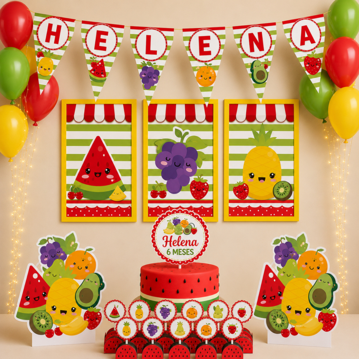 ENVIO RÁPIDO Kit festa Quitandinha Frutinhas Personalizado Bolinho Aniversário 70 item Lembrancinha