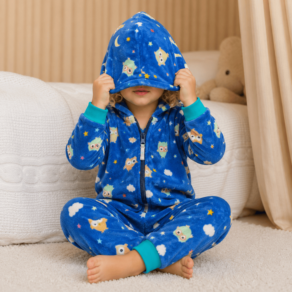 Pijama Macacão  Inverno Infantil Com Capuz Quentinho Peluciado Inverno Menino Menina Zíper Estampas Sortidas