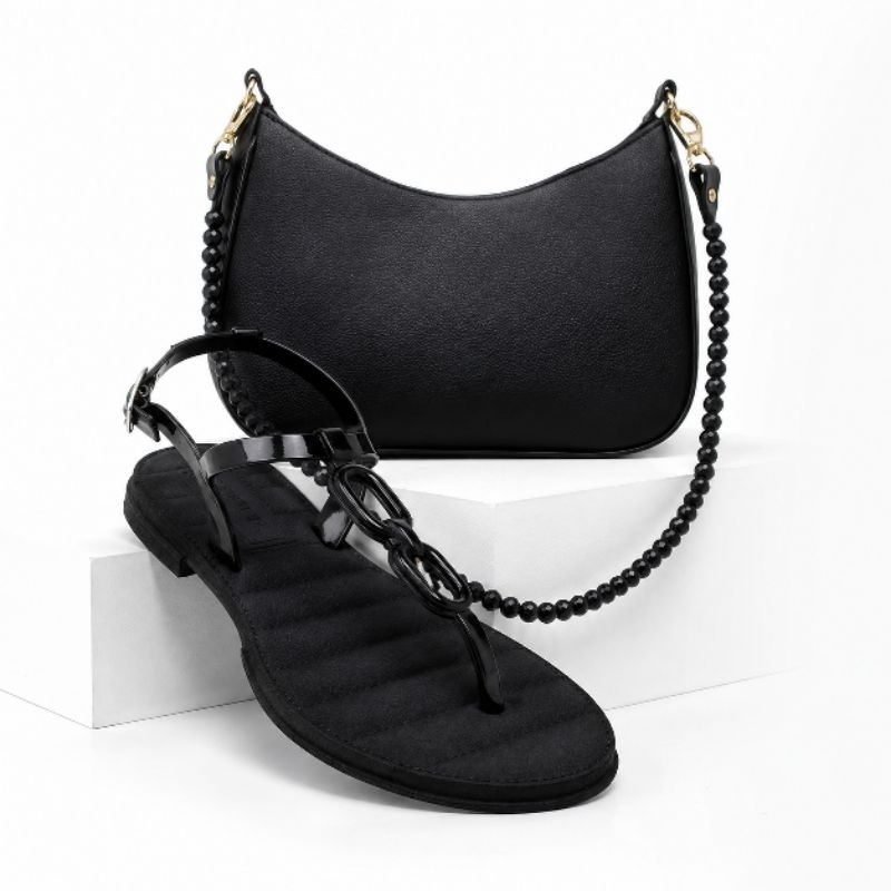 Kit Promocional Sandália de Corrente + Bolsa Baguete Feminina Look Completo Elegante Confortável Tendência