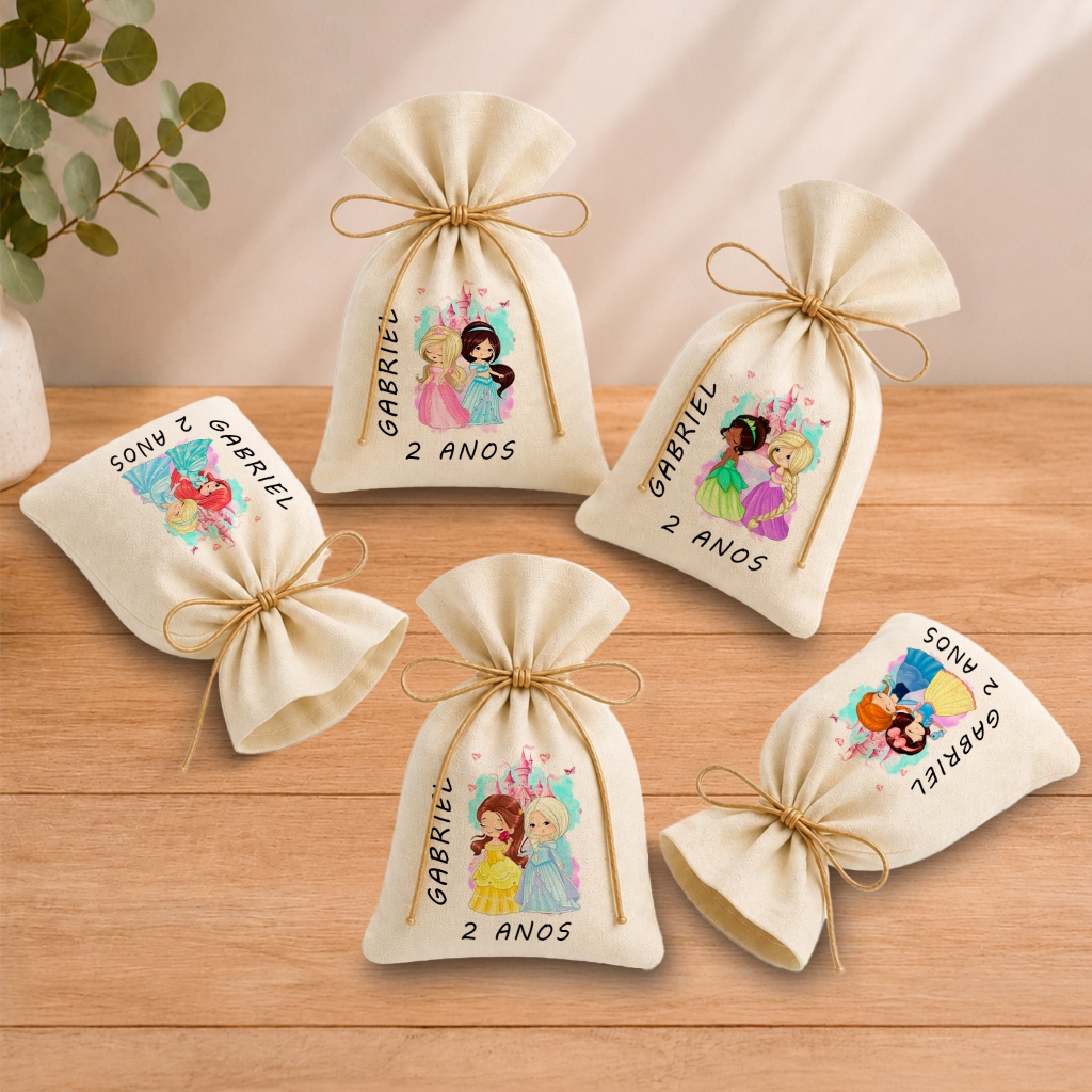 Kit 20 Saquinhos Lembrancinha Personalizada Festa Infantil Aniversário Princesas Aquarela Sortidos 2 11x17