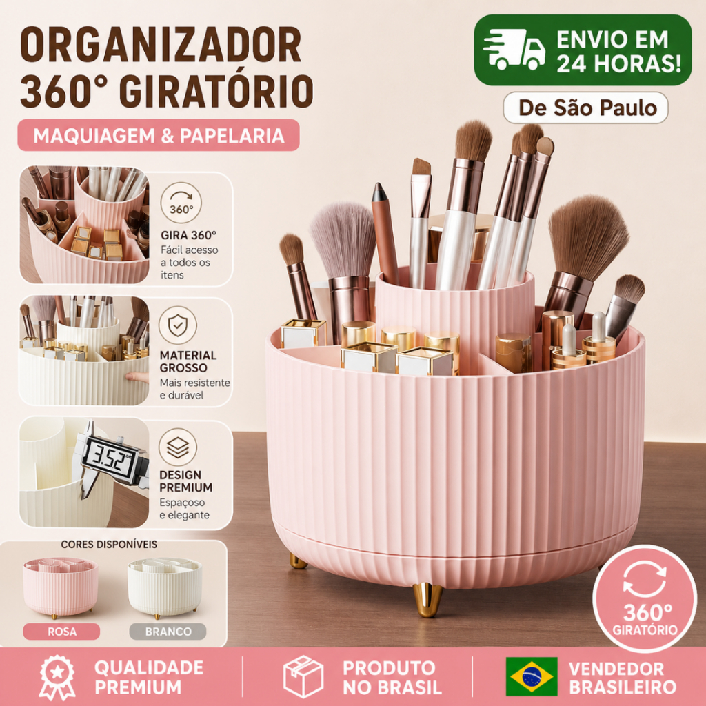 Organizador de Maquiagem de Plástico com 5 Compartimentos – 360° Giratório