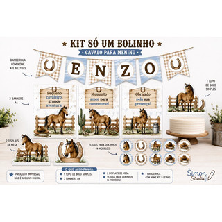 Kit Festa Só Um Bolinho Cavalo | Personalizado com Nome.
