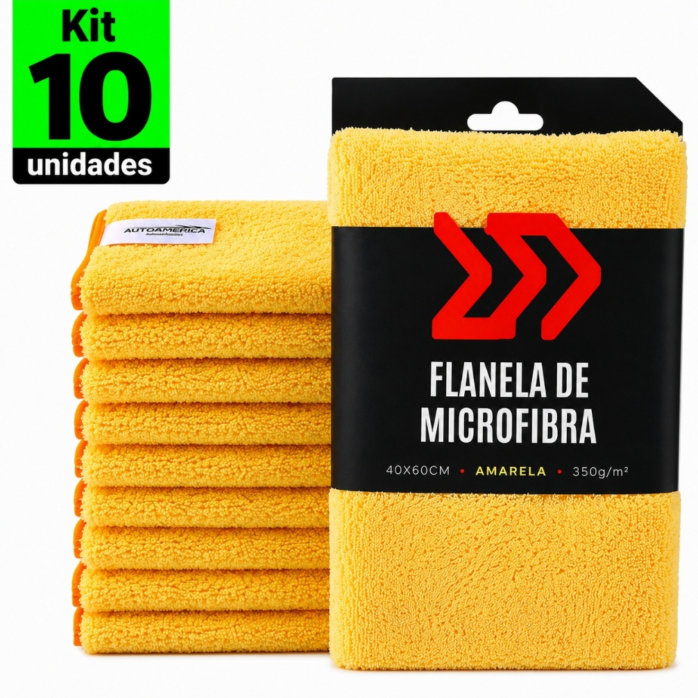 Kit 10 Flanelas Microfibra Premium 60x40 Amarela Autoamerica