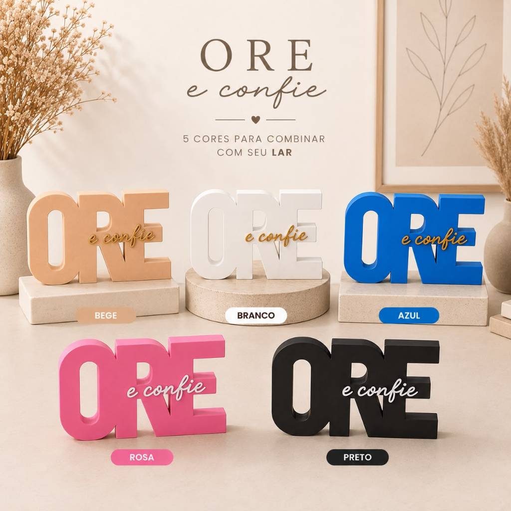 Letreiro Decorativo Ore e Confie Minimalista | Decoração para Sala, Quarto, Escritório e Mesa