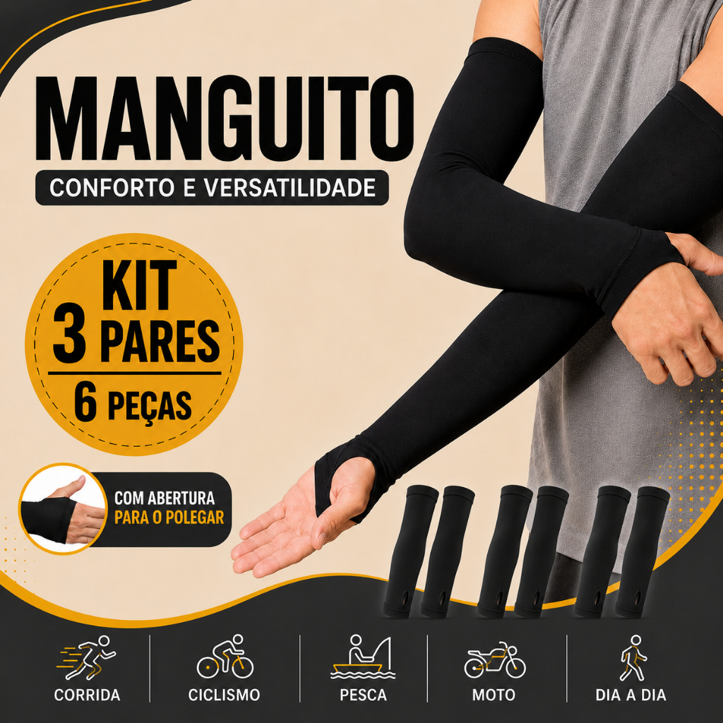Manguito Braço Kit 3 Pares Corrida Sol Bike Gamer Moto Pesca