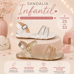 Sandália Infantil Feminina Rasteirinha Meninas Com Tiras Strass Brilho Moda
