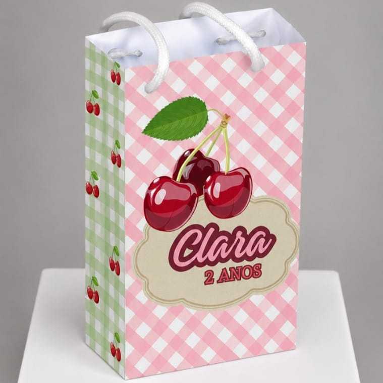 Sacolinha Personalizada CEREJINHA - PEGUE E MONTE | Lembrancinhas Mimos Festa Infantil