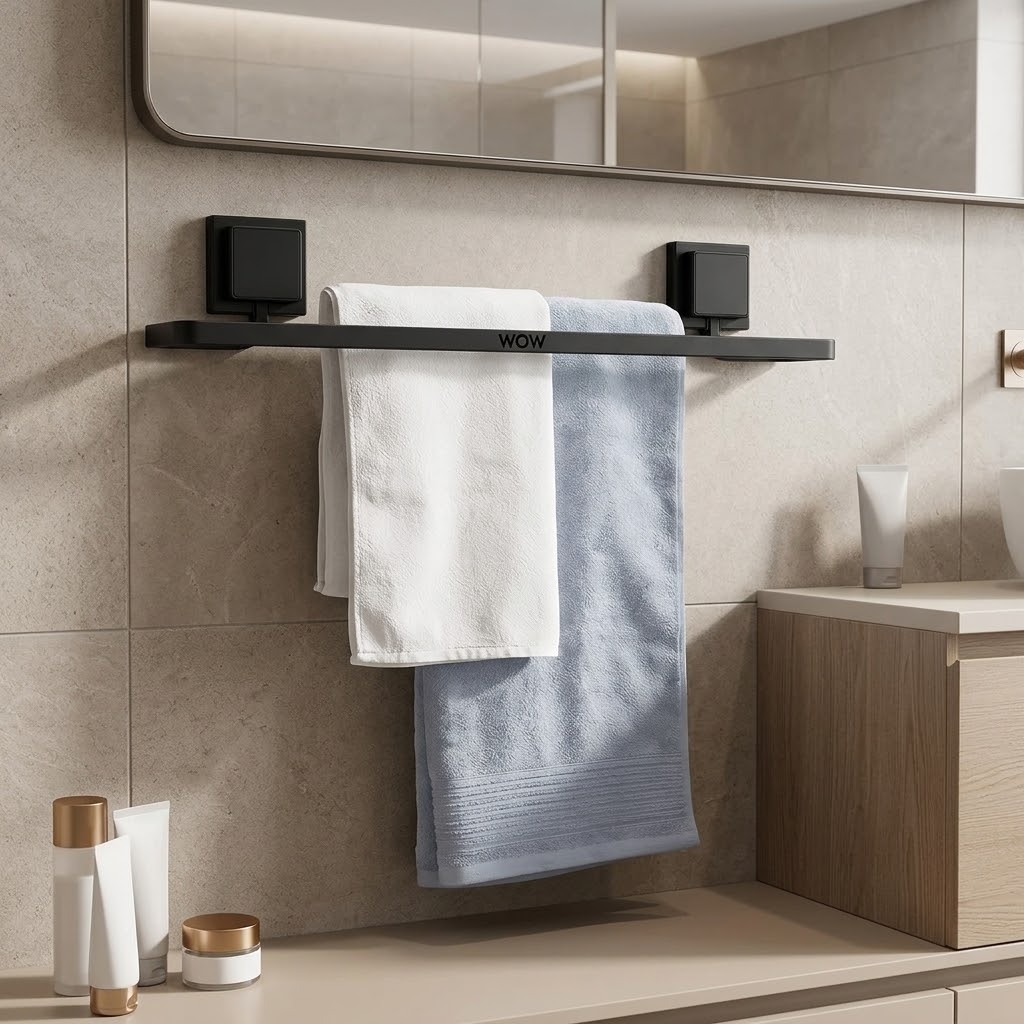 Suporte Porta Toalha De Banho Banheiro Sem Furo 3m Preto
