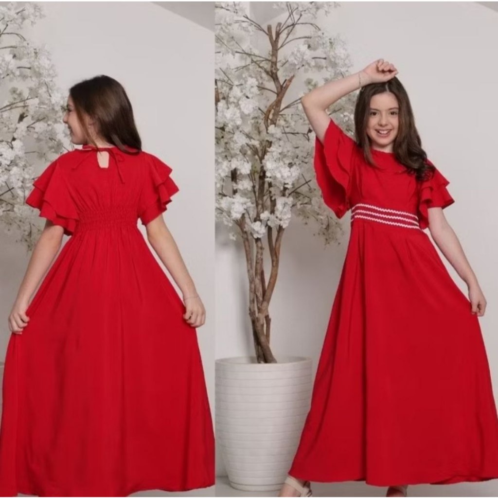 Vestido Longo Infanto Juvenil Feminino Evangélico Babado