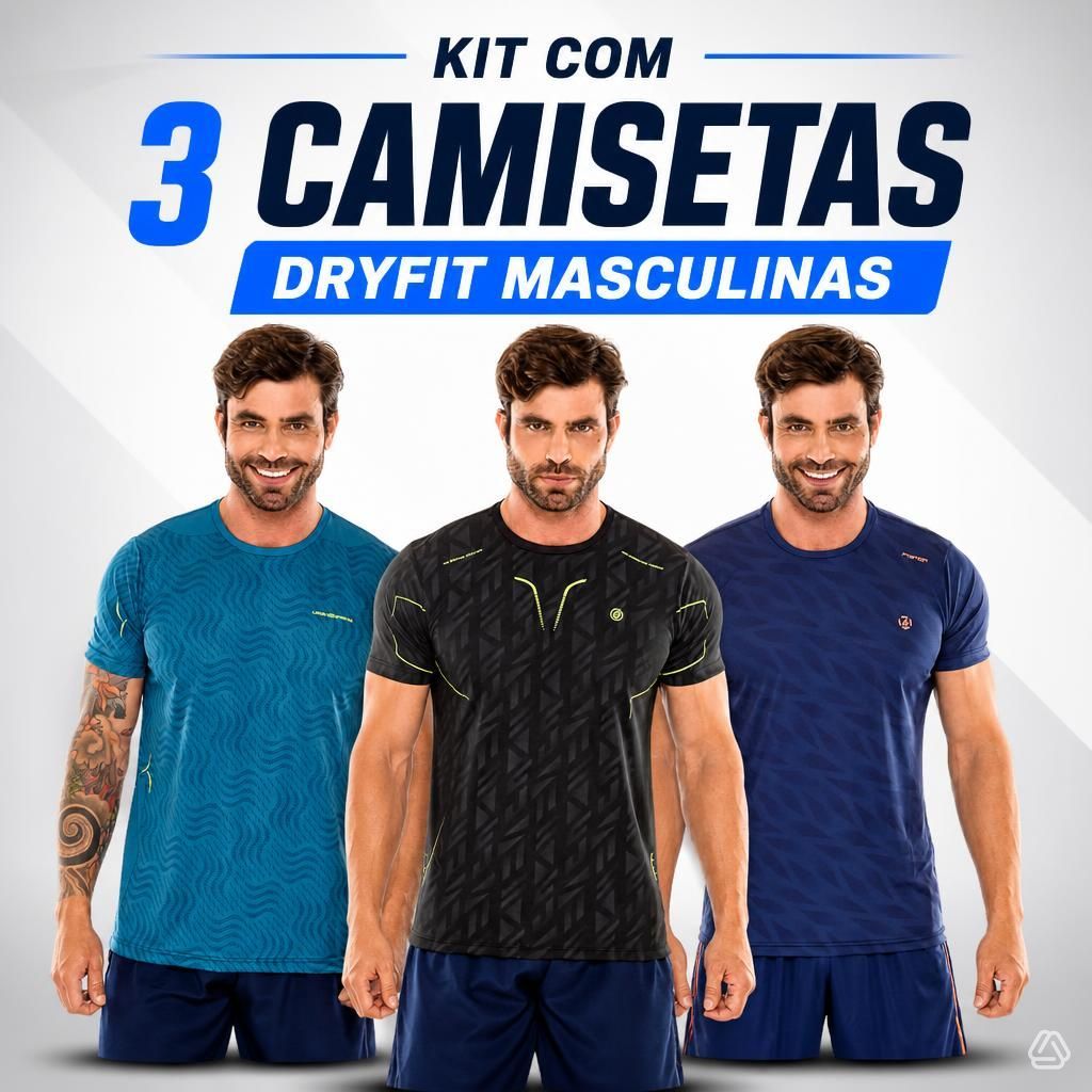Kit 3 Camisetas Dry Fit Masculino Academia e Treino Com Proteção UV