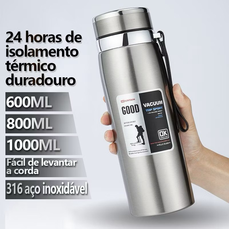Garrafa 800ml / 1000ml Inox Térmica Com Infusor Prata Dourada De Água Café Parede Dupla Com Alça 672