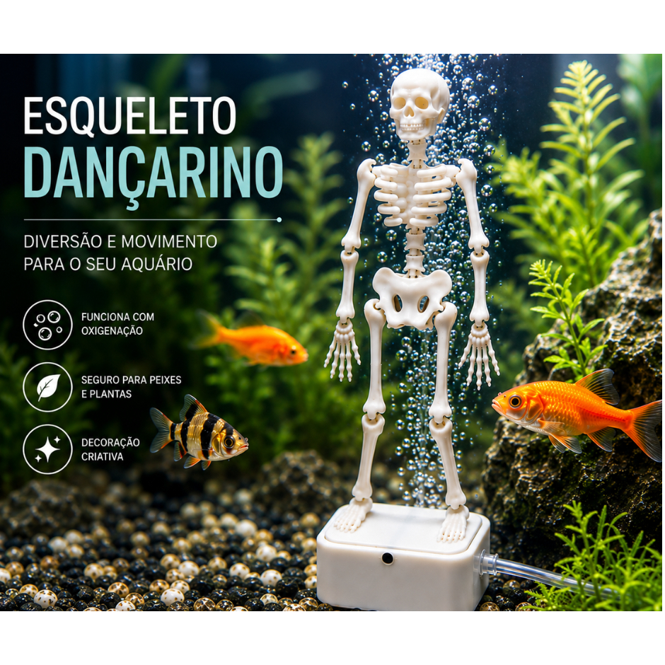 Enfeite Esqueleto Dançarino Aquário OXIGENAÇÃO DECORAÇÃO Bolhas Ornamental Resistente Divertido Suspenso