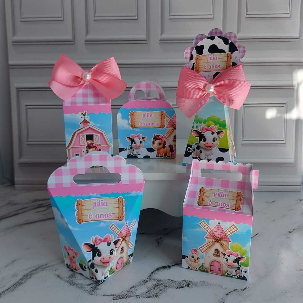 CAIXINHA PERSONALIZADA FAZENDINHA CUTE ROSA PEGUEMONTE- BRINDE DE FESTA - LEMBRANCINHA PERSONALIZADA