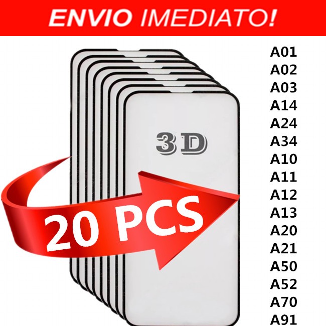 Kit 20 Pelicula 3D VidroTtemperado Para Samsung A01 A02 A03 A14 A24 A34 A10 A11 A12 A13 A20 A21 A50 A52 70 A91