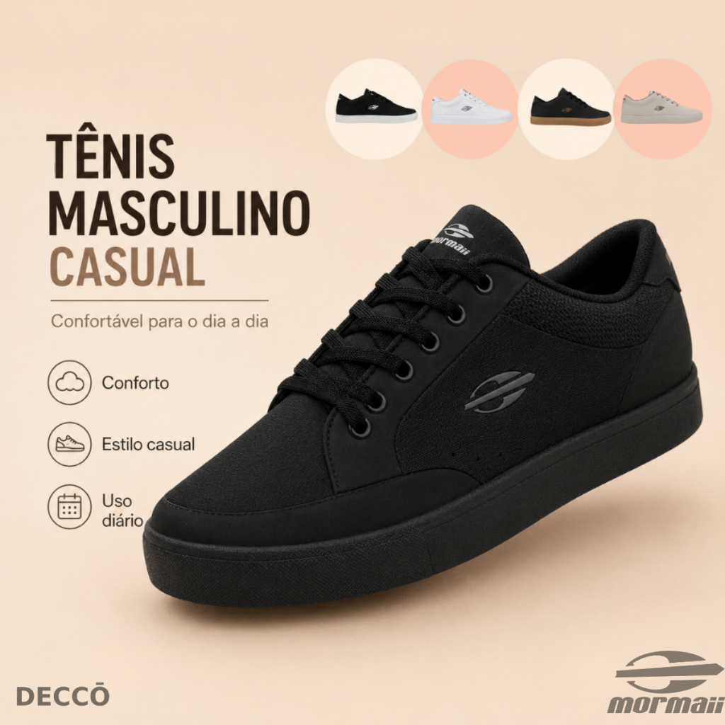 Tênis Mormaii Masculino Casual Laminado Confortável Dia a Dia