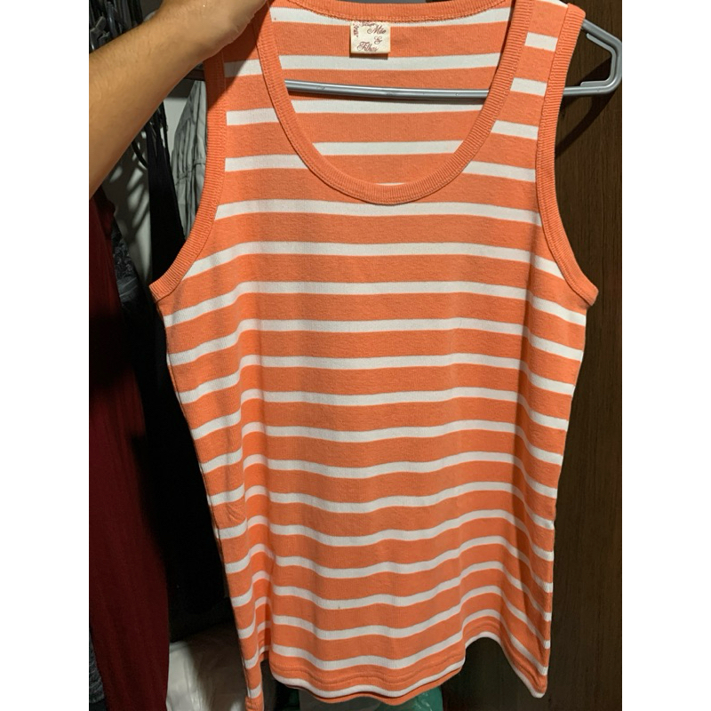 Blusa Feminina Camiseta Listrada Malha Canelada Brechó Chic