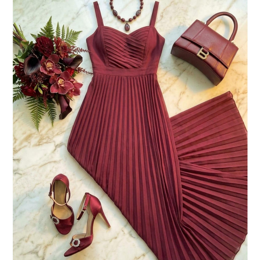 Vestido Longo Femenino de Alça Verao Tendencia Plissado Feminino Elegante Slim P M e G