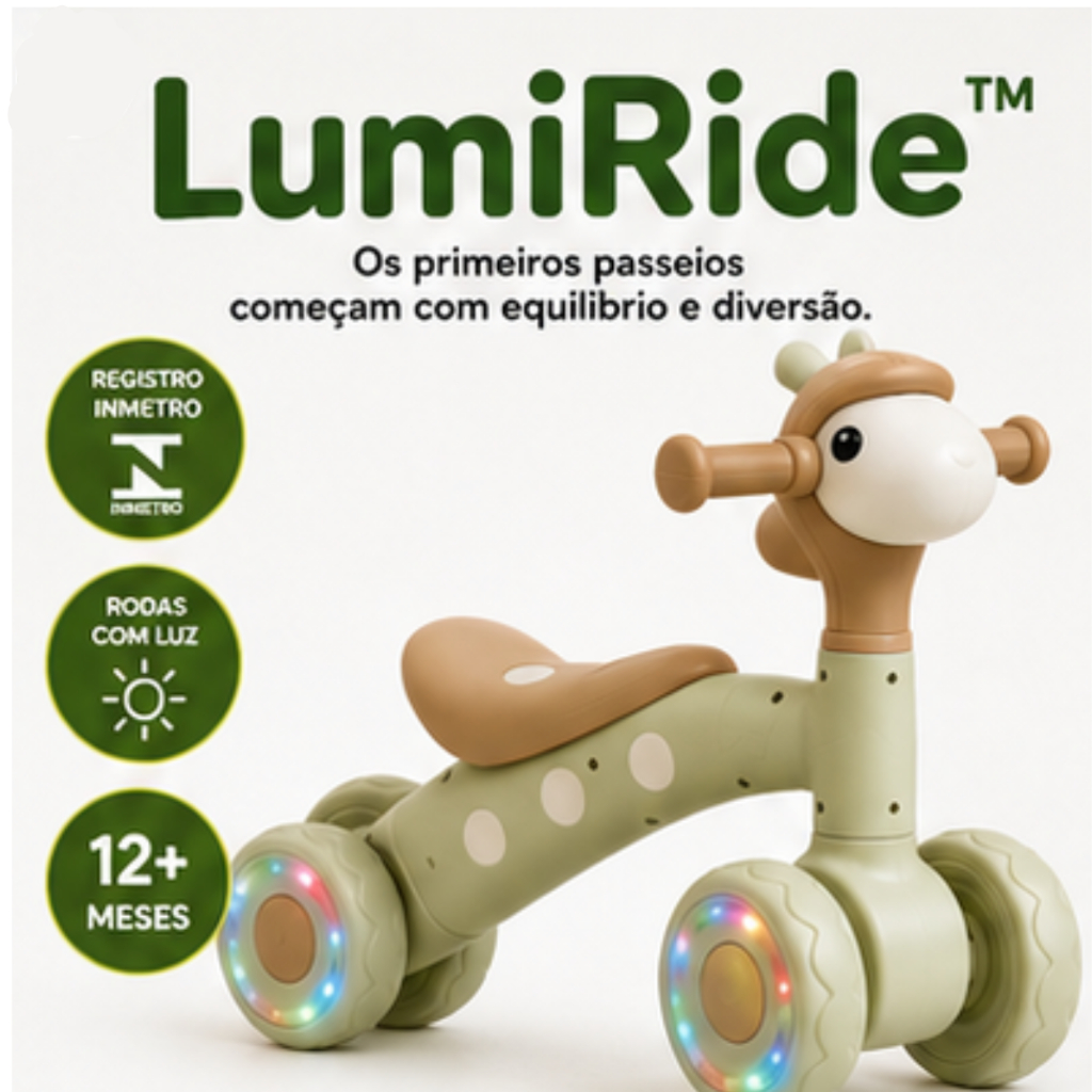 LumiRide Baby Balance Bicicleta Infantil Sem Pedais Cordeirinho Rodas com Luz LED 4 Rodas Equilíbrio